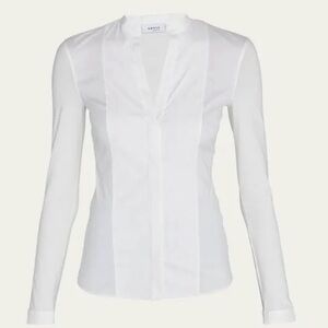 AKRIS PUNTO White Pleated Collar Poplin Buttoned Down Blouse ~ Sz 16